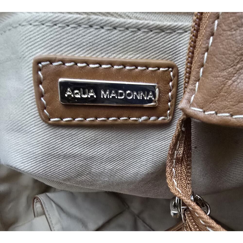 AQUA MADONNA Tan Cow Hide Leather Satchel Bag Women's Shoulder Bag Large - Picture 10 of 11
